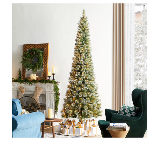 Glitzhome 9' PreLit Cashmere Pine Faux Pencil Christmas Tree
