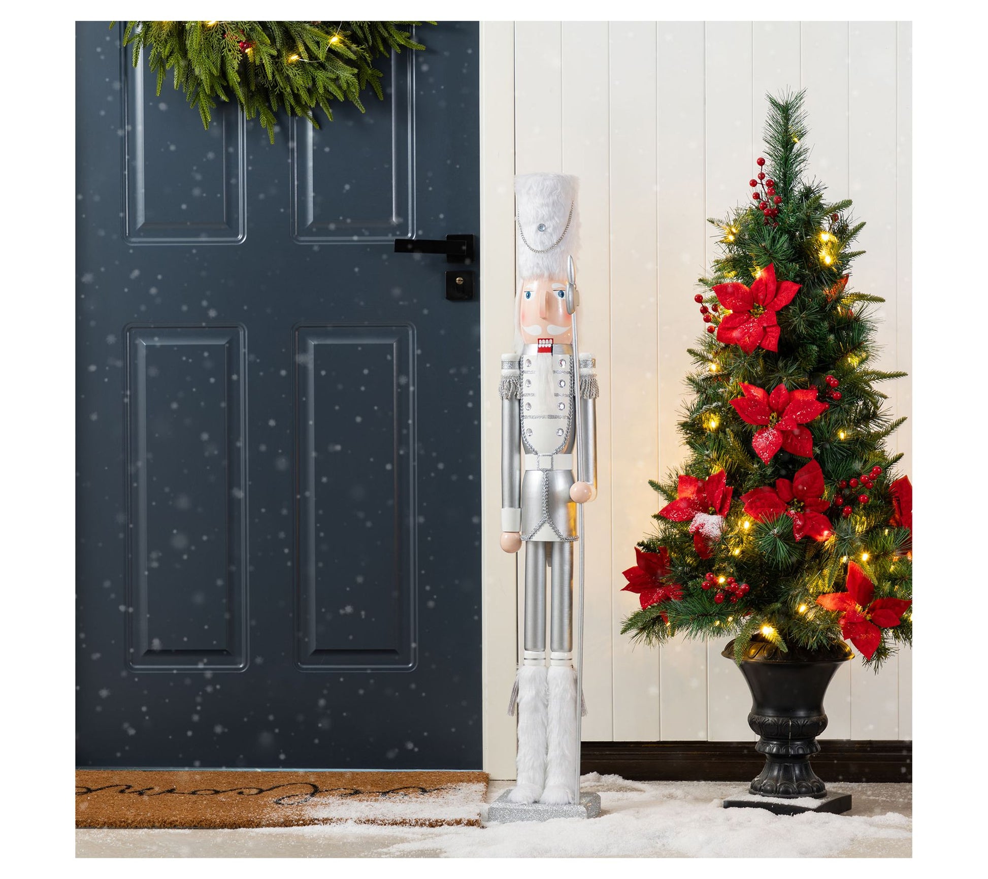 Glitzhome 42"H Christmas Silver Dressed SoldierNutcracker