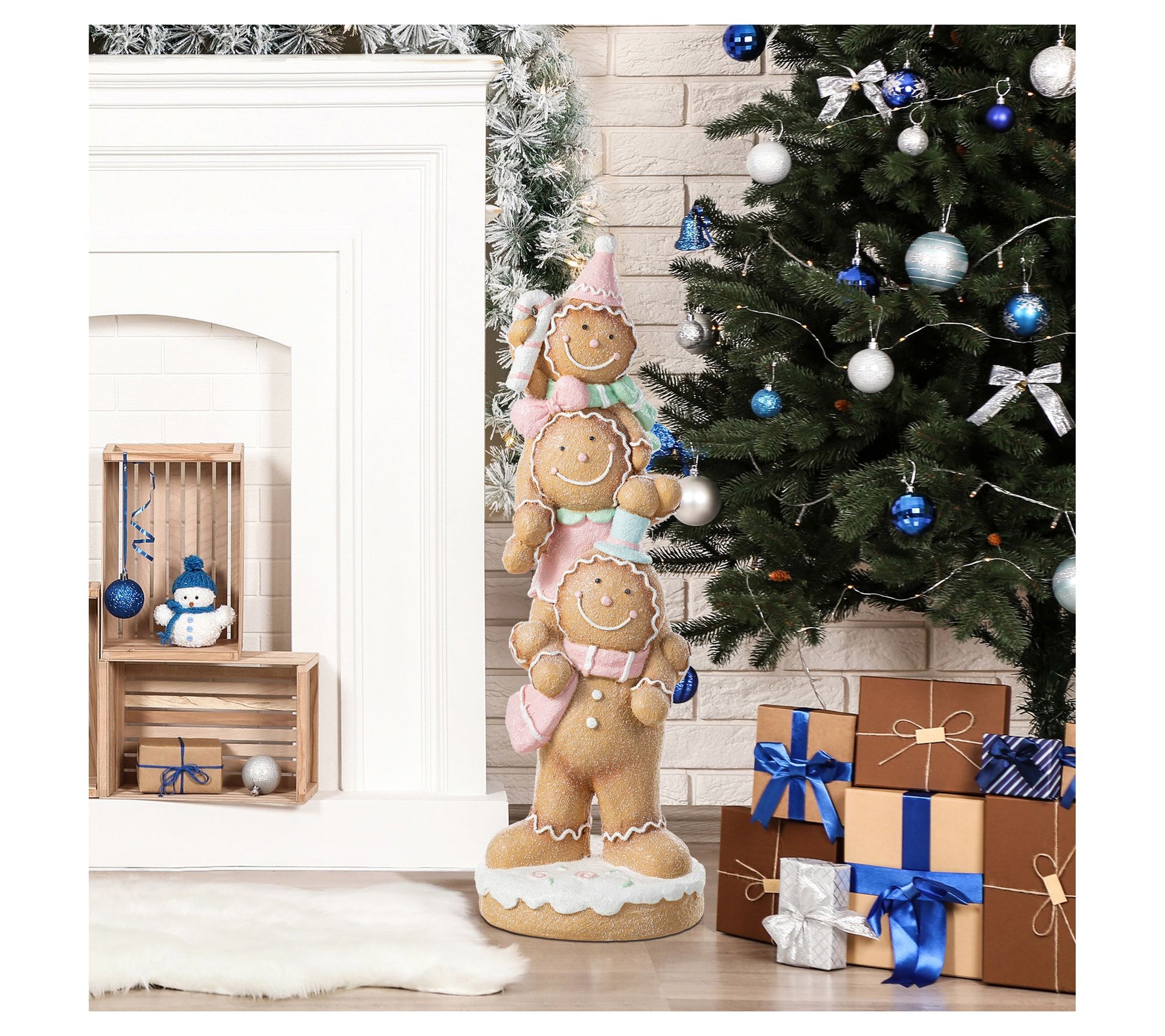 Glitzhome Christmas Sweet Gingerbread Family Porch Decor