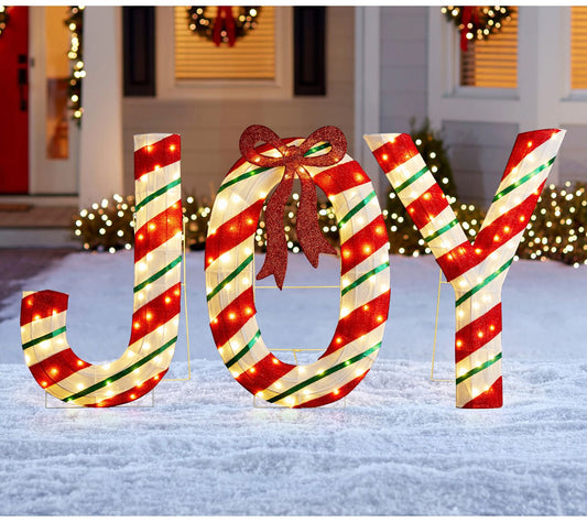 Glitzhome 35" LED Christmas Candy Cane JOY Outdoor Decor 3 Pcs