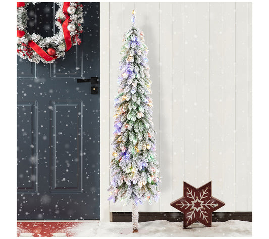 Glitzhome 6' LED Pre-Lit Flocked Artificial Christmas Tree