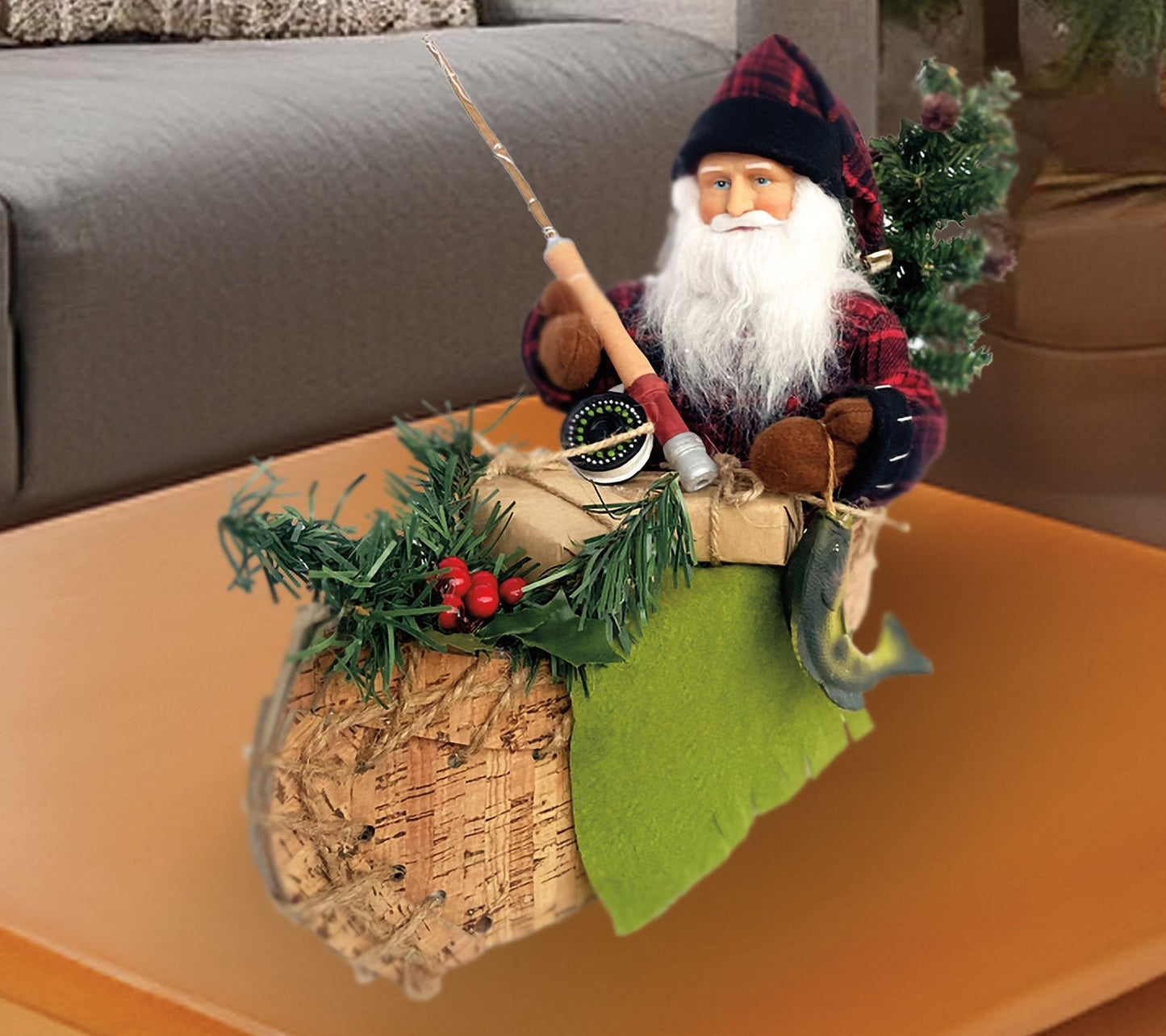 Santa's Workshop 16" Canoe Fishing Claus