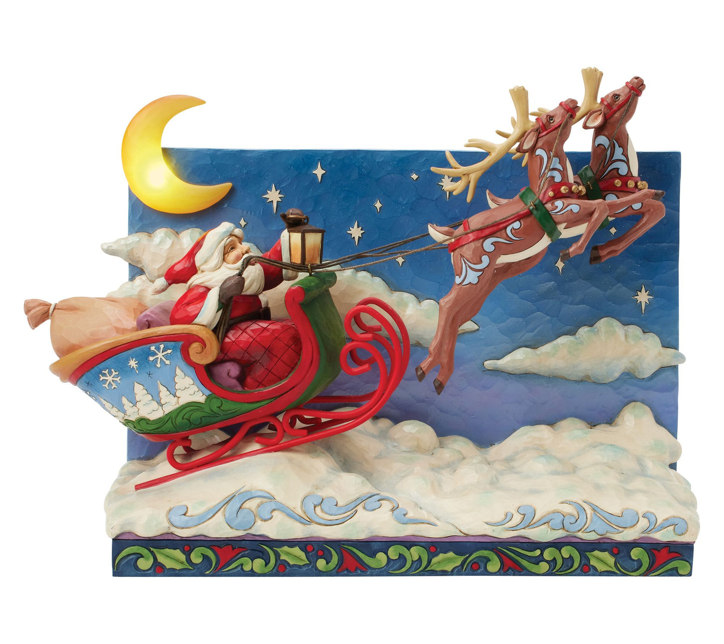 Jim Shore Santa Sleigh with Reindeer LED Scene11.4in H