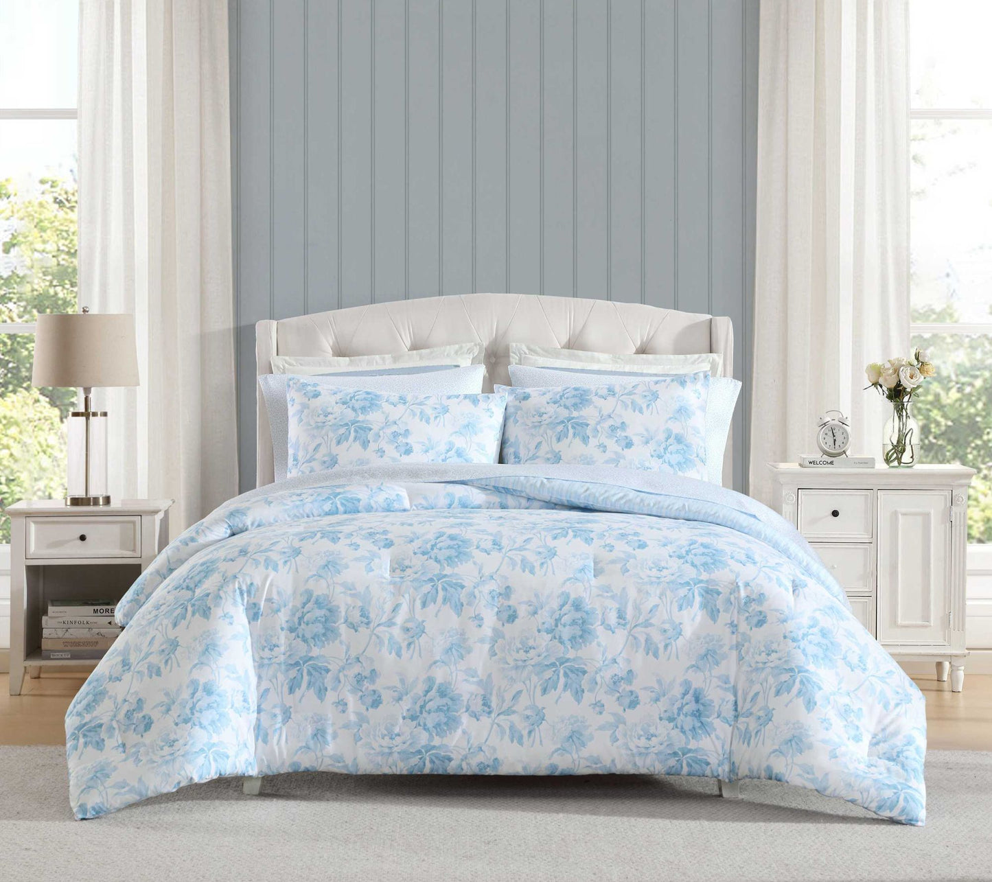 Laura Ashley Anja Textured Toile Blue King Comforter Set