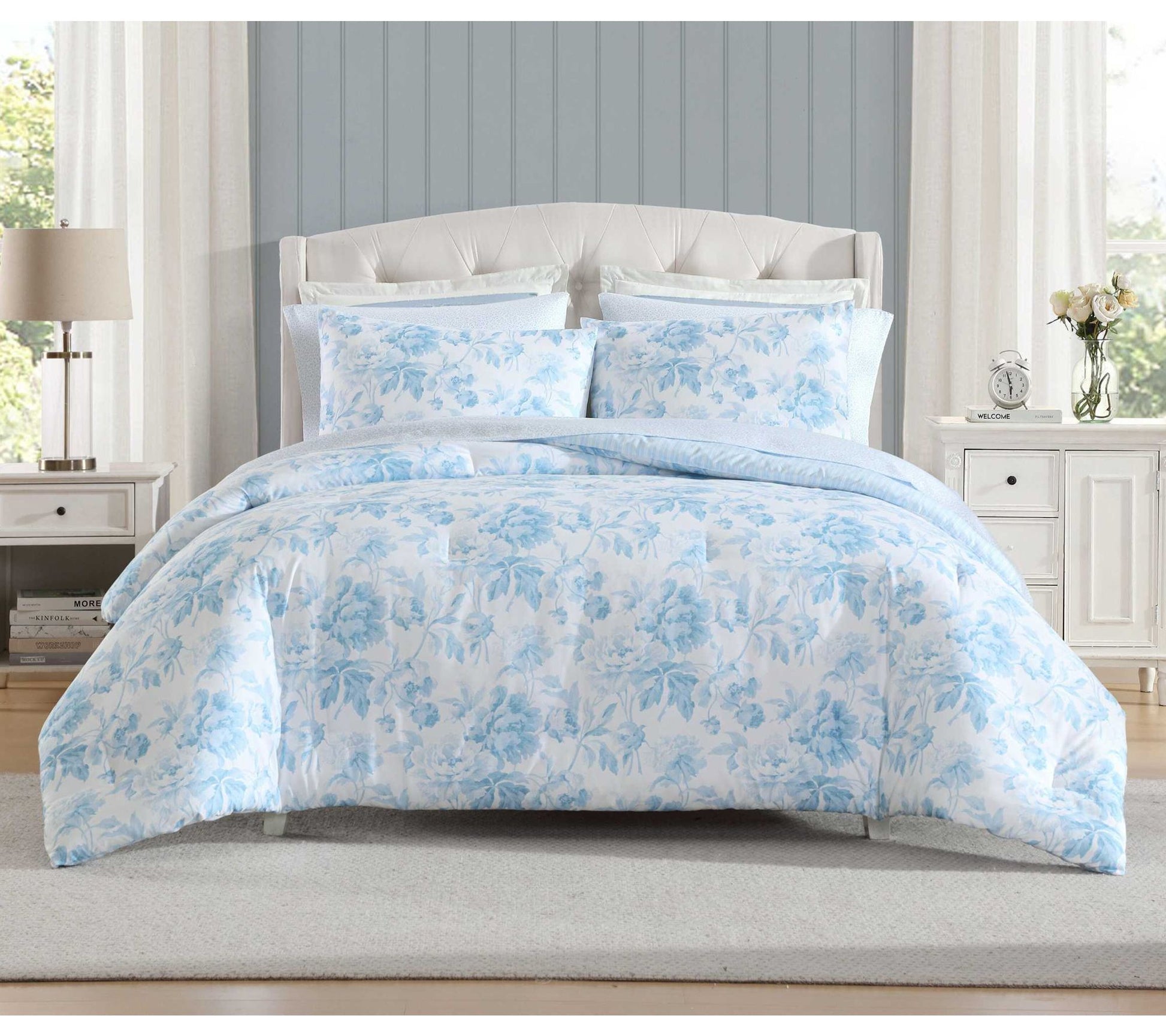 Laura Ashley Anja Textured Toile Blue Queen Comforter Set