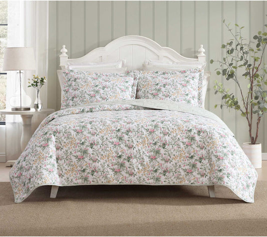 Laura Ashley Bramble Floral Pink Full/Queen Quilt Set