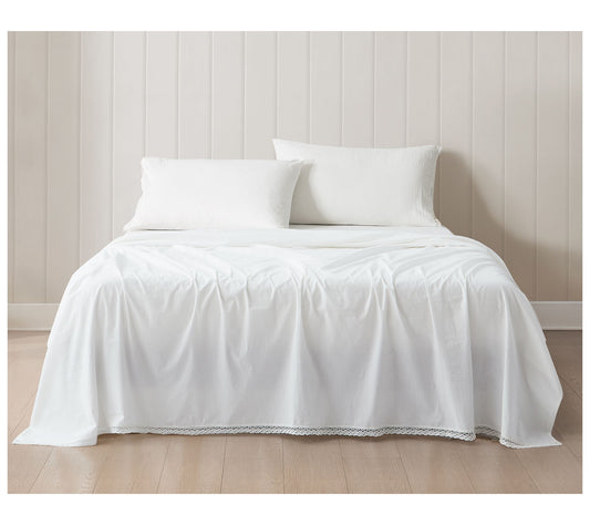 Lush Decor Evelyn Lace Trim Cotton Sheets White4Pc Set King
