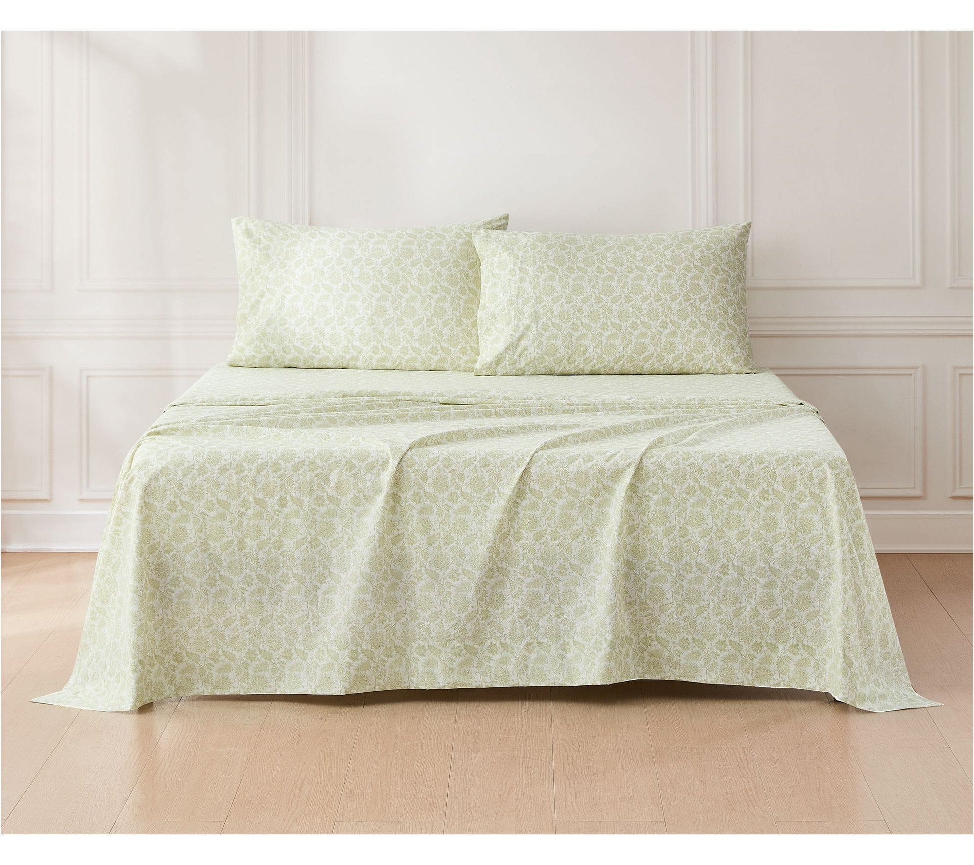 Lush Decor Floral Jacobean Cotton Sheet Set Sage 4Pc Set King