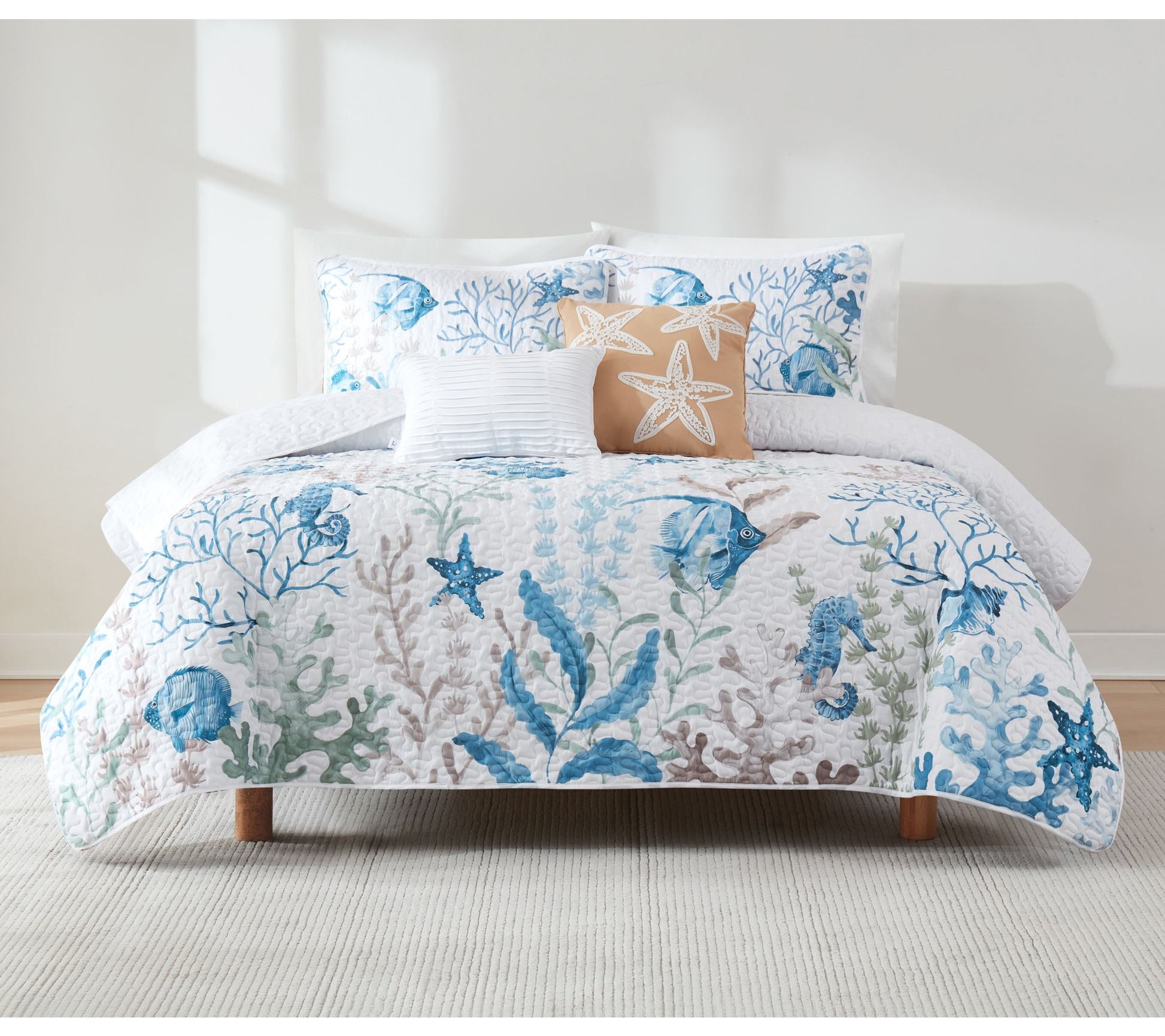 Lush Decor Oceana Watercolor Sea Life Quilt 5PcSet Full/Queen