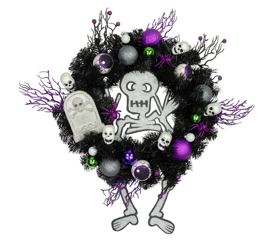 Northlight Spooky Skeleton Pine Halloween Wreath 24" Unlit