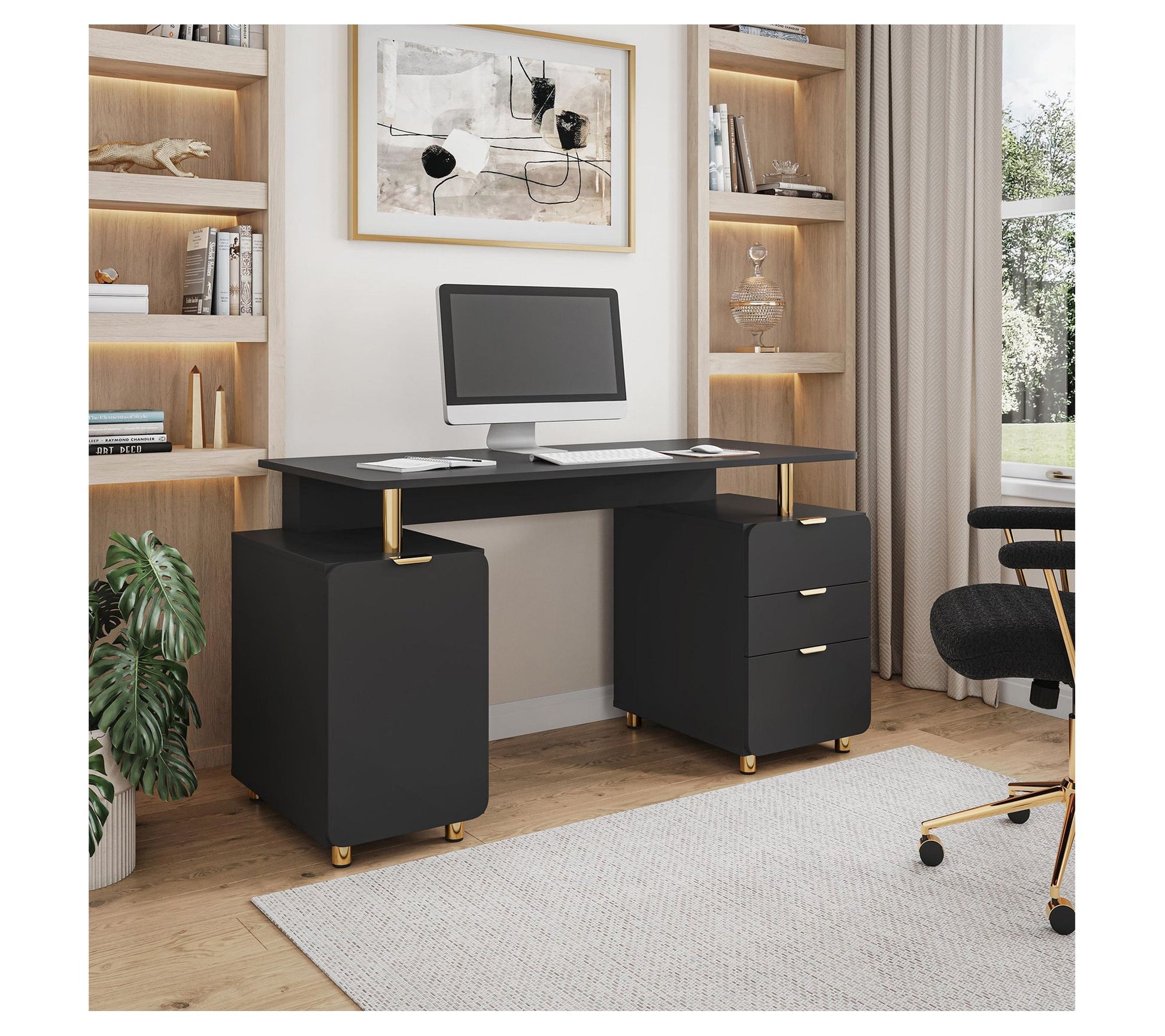 Techni Mobili Elegant 3-Drawer Executive Desk with Cabinet