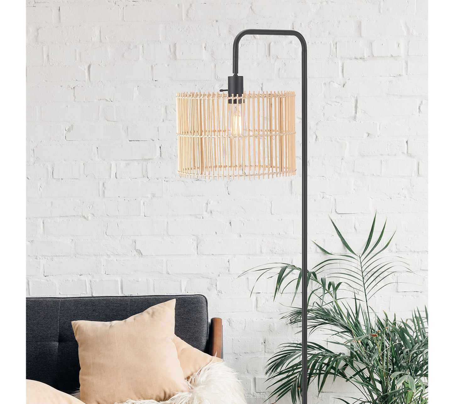 Globe Electric Barden 58" Bamboo Shade Matte Black Floor Lamp