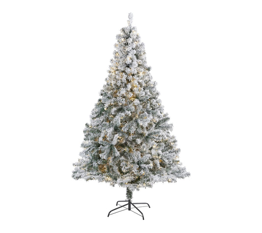 Nearly Natural 7' Flocked Rock Springs Spruce Pre-Lit Tree