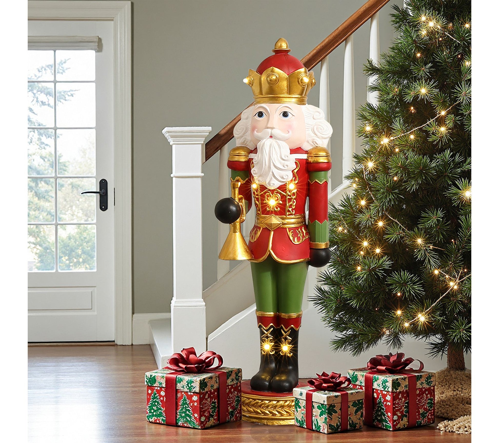 LuxenHome 4ft Lighted Nutcracker Bugling Soldier, Xmas Decor