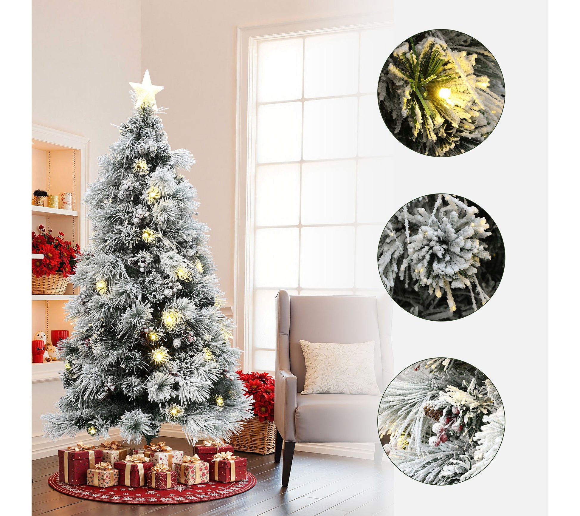 LuxenHome 6ft Lighted Fiber Optic Xmas Tree w/Star Top