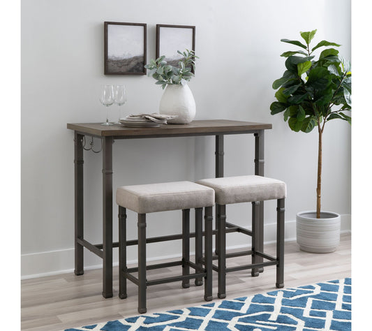 Linon Home Austin 3-Piece Pewter Pub Set