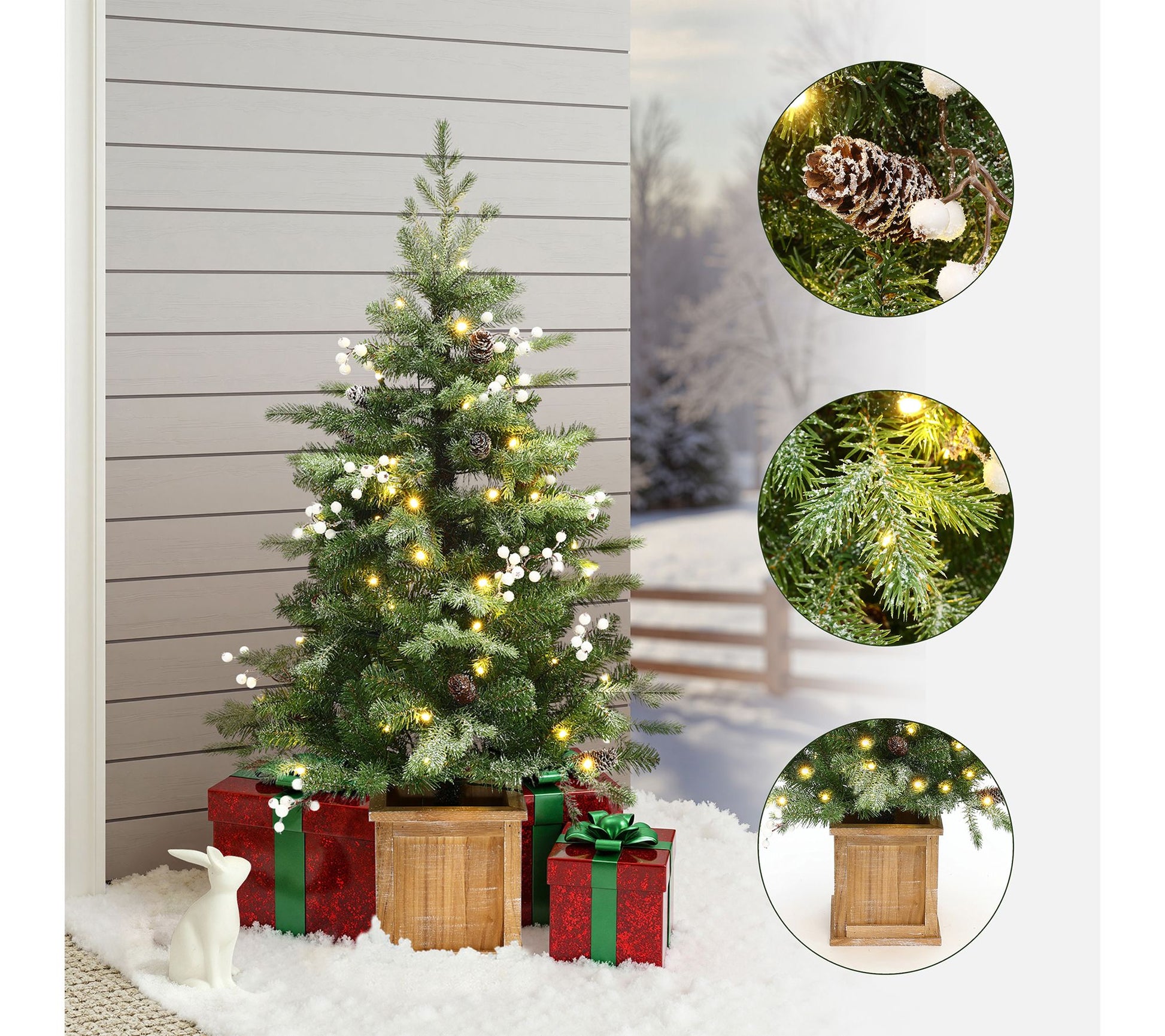 LuxenHome 3.9ft Pre-Lit Artificial Pine Xmas Tree Potted