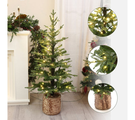 LuxenHome 4ft Pre-Lit Winter Green Artificial Xmax Tree Potted