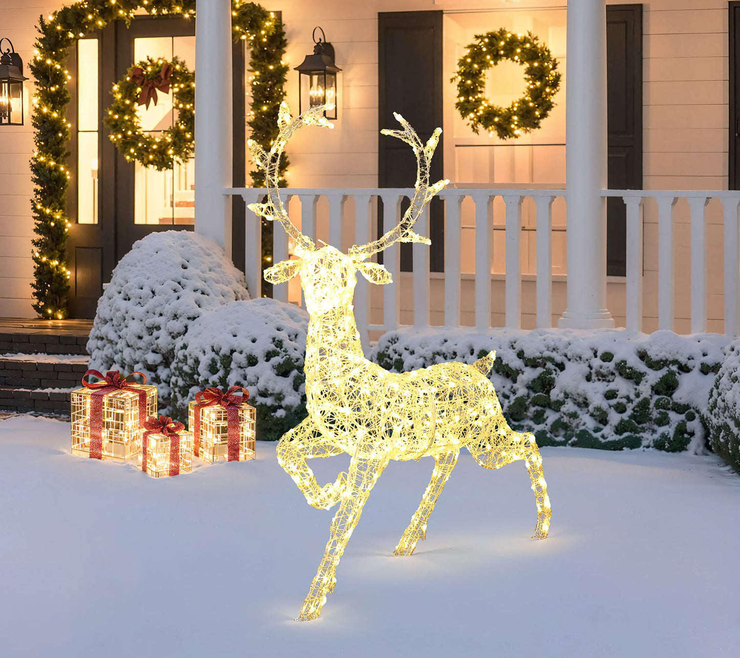 LuxenHome Lighted Christmas Reindeer Decor with  Timer