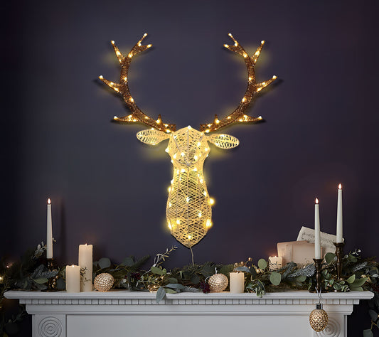 LuxenHome Lighted Deer Head Holiday Decoration with Timer