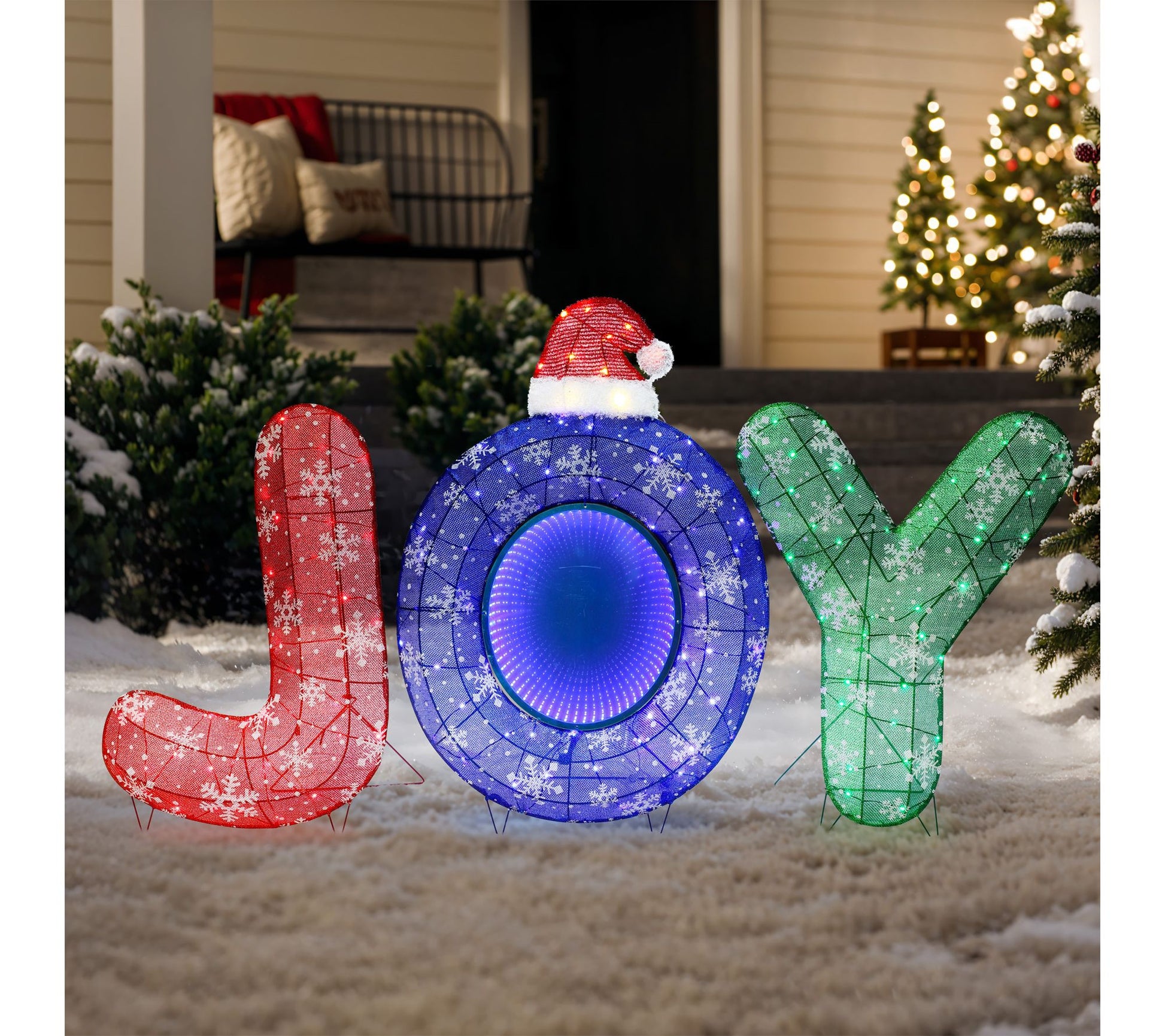LuxenHome 3-Pc Lighted Multi-C olor JOY Holida y Decoration