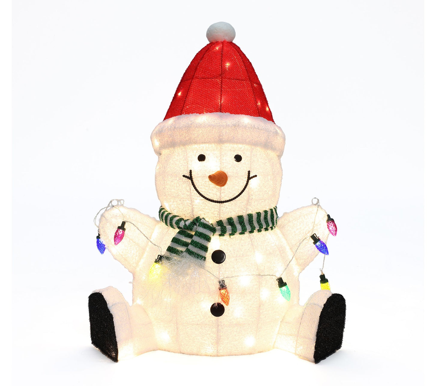 LuxenHome 2.3Ft Lighted Snowman with Santa HatDecoration