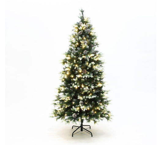 LuxenHome 6Ft P re-Lit Green & White Tips Arti ficial Xmas Tre