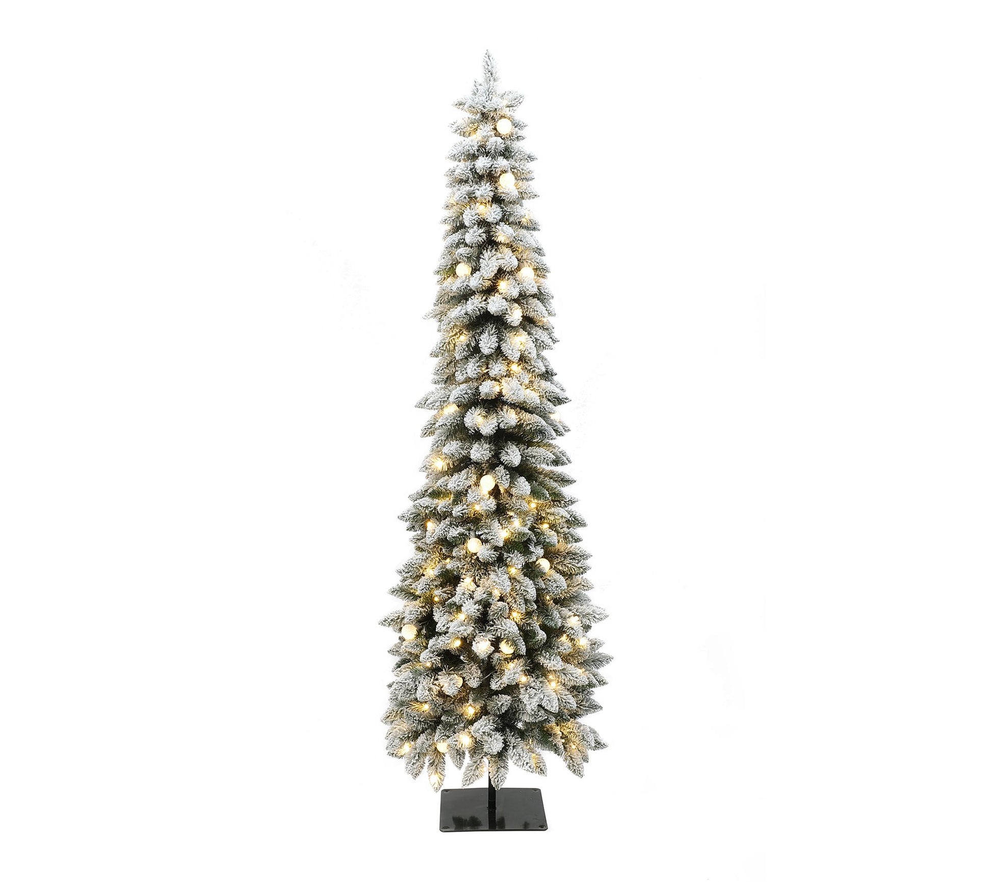 LuxenHome 7Ft Pre-Lit Flocked Pencil ArtificialXmas Tree