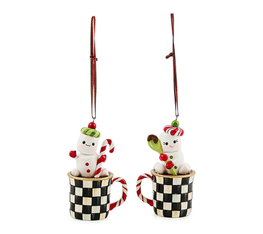 MacKenzie-Childs Check It Out Marshmallow Ornaments Set of 2