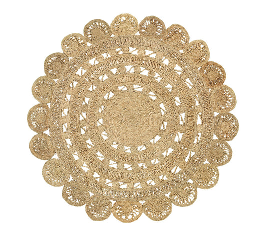 Ox Bay Bohemian Hand Braided Brown Jute IndoorRug, 4' x 4'