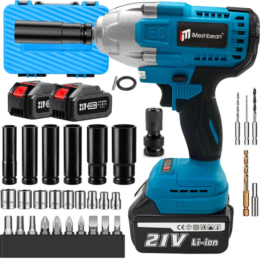 iMeshbean 21V Cordless Electric Impact Wrench Gun 1/2'' High Power Driver 800Nm