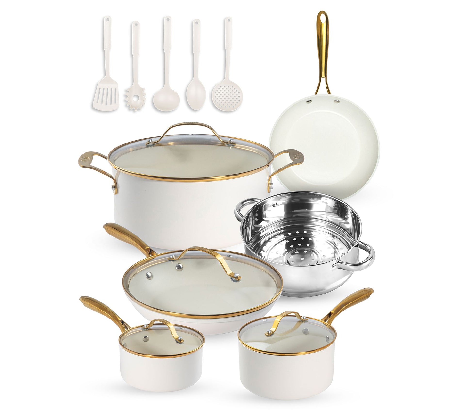 Gotham Steel Cream 15 Piece Nonstick Cookware and Utensil Set