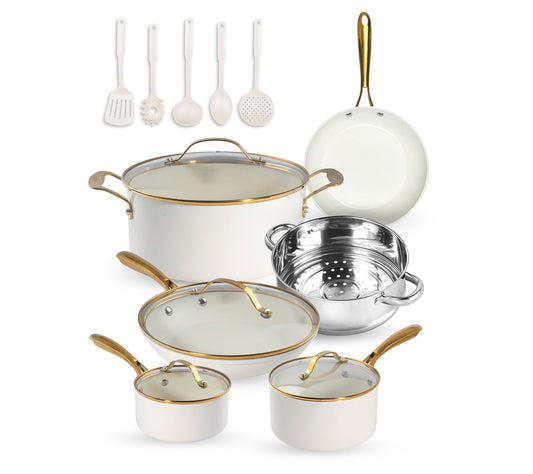 Gotham Steel Cream 15 Piece Nonstick Cookware and Utensil Set