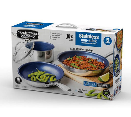 Granitestone 5 Pc Blue Stainless Steel Nonstick Cookware Set