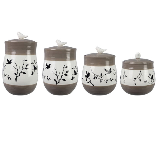 Young's Inc. Set of 4 Botanical Ceramic Caniste rs