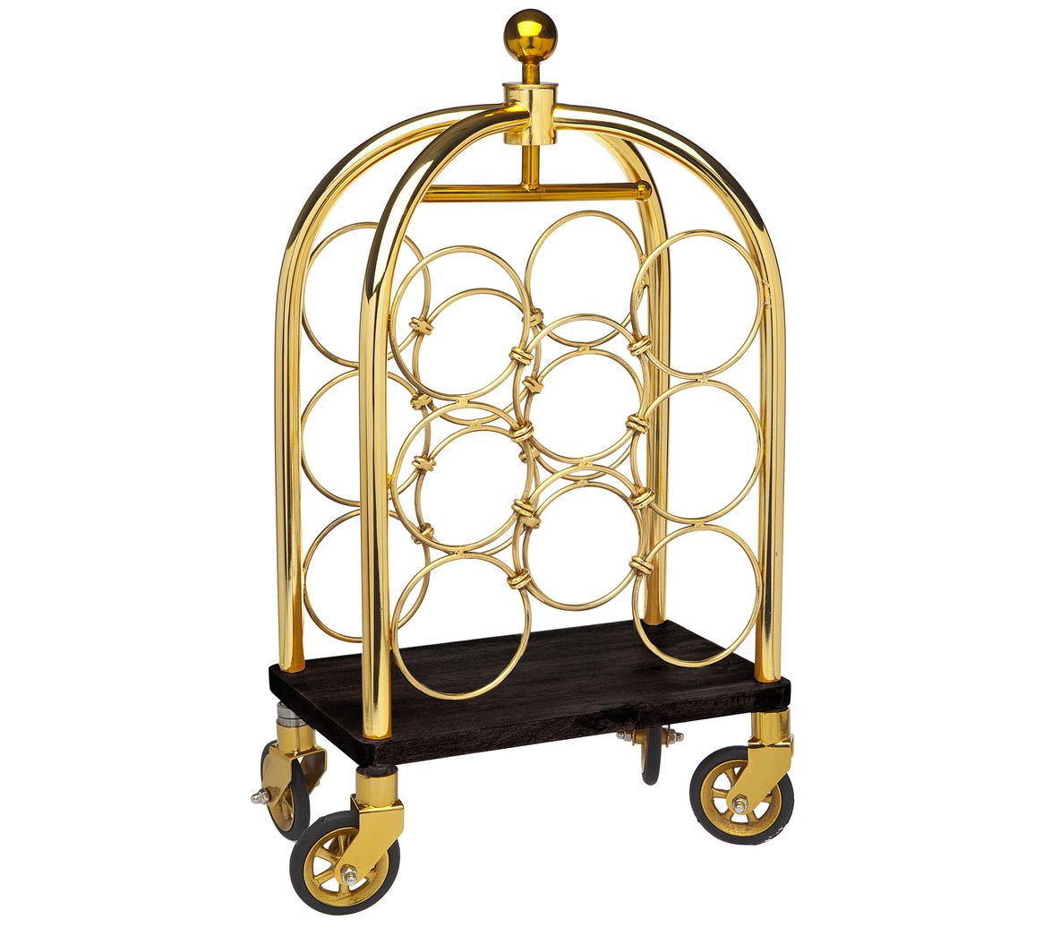 Godinger Goldtone Luggage Cart Wine Rack