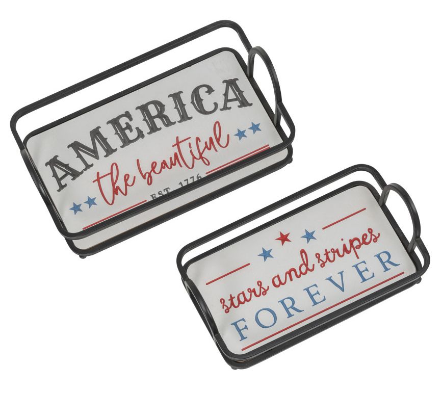 Gerson International Set of 2 Metal & Wood Americana Trays