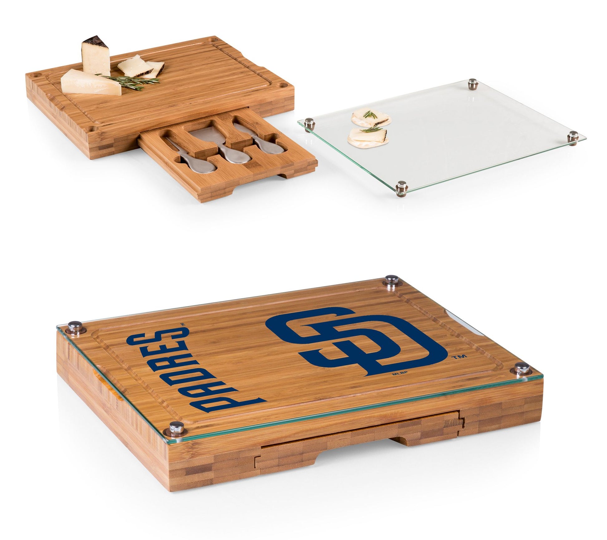 MLB Concerto Glass Top Cheese Cutting Board & T ools Set
