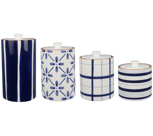 Young's Inc. 4-Piece Ceramic Blue and White Can ister Set