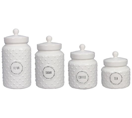 Young's Inc. Set of 4 Cottage Core Ceramic Canisters