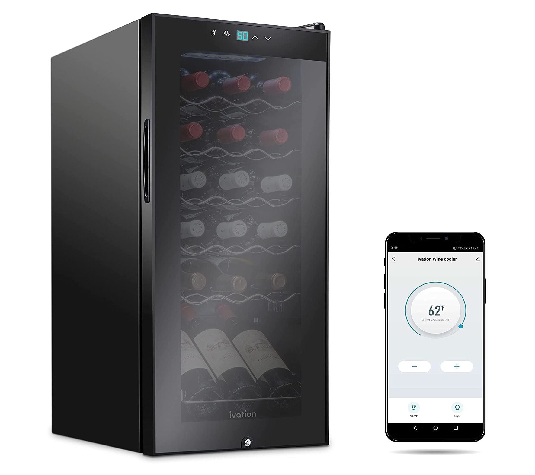 Ivation 18-Bottle Freestanding Wine Cooler w/ Wi-fi Smart App