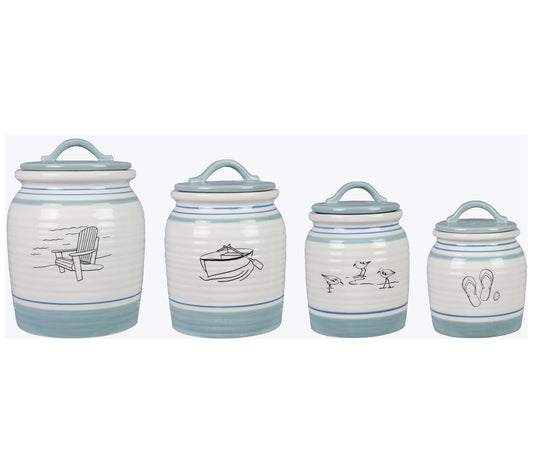 Young's Inc Set of 4 Ceramic Lake Cabin Canisters