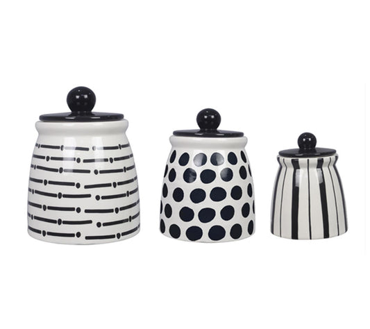 Young's Inc Set of 3 Ceramic Black & White Canisters