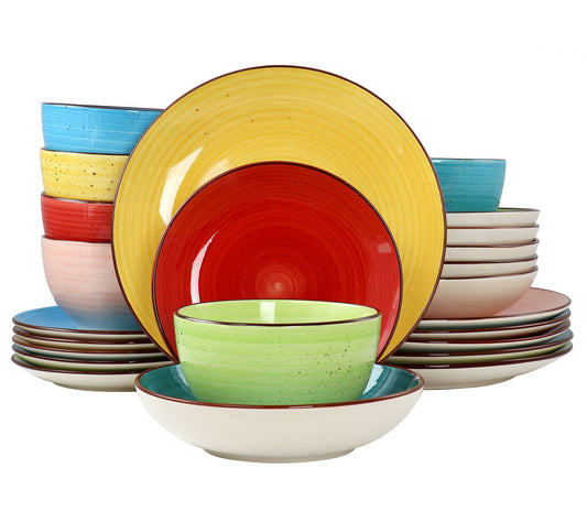 Elama Sebastian 24-Piece Double Bowl StonewareDinnerware Set