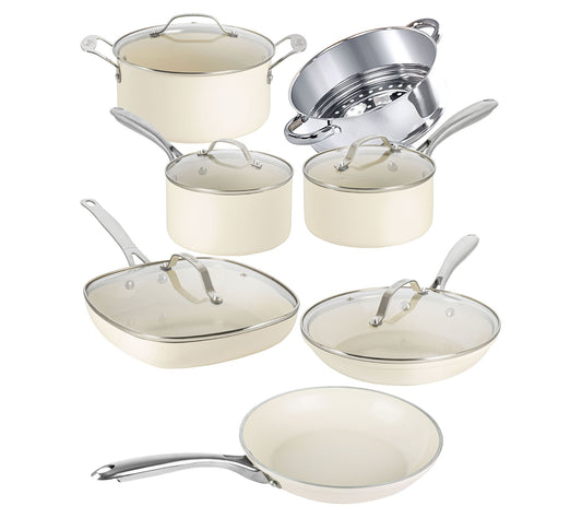 Gotham Steel Cream 12 Piece Nonstick Ceramic Cookware Set
