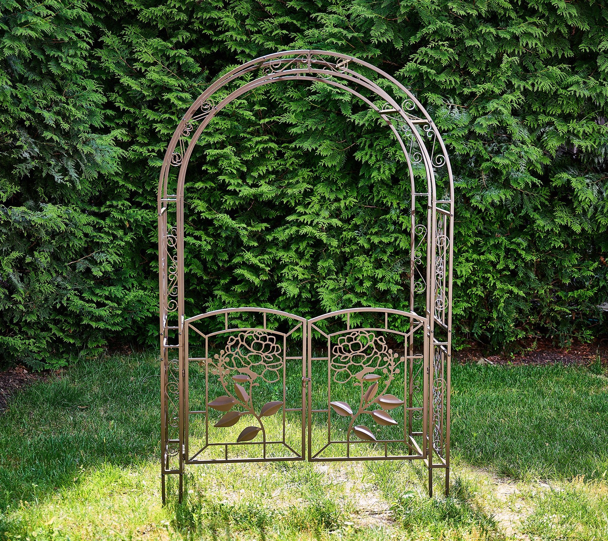 Barbara King 84" Hydrangea Detailed Iron Garden Arbor with Gates