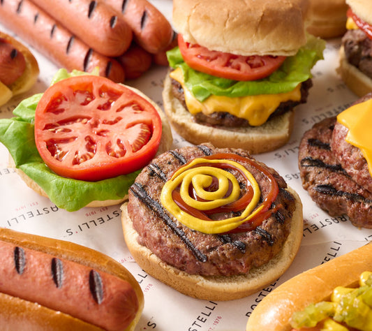 Rastelli's (10) 5.33-oz Burgers & (10) 3.2-oz Beef Hot Dogs